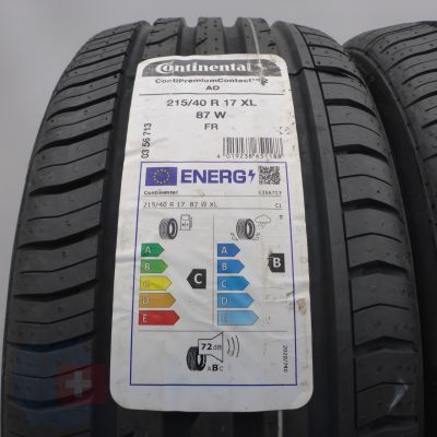 2. Opony 215/40 R17 2x CONTINENTAL 87W XL ContiPremiumContact 2 A0 Letnie 2024 Jak Nowe 