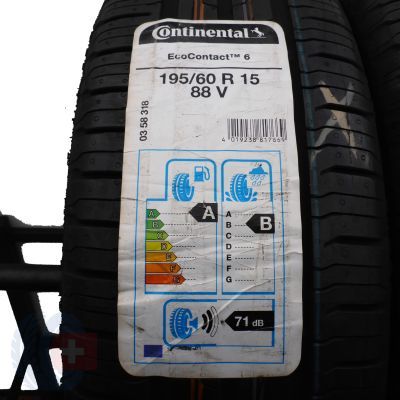 3. 1 x CONTINENTAL 195/60 R15 88V EcoContact 6 Lato 2020 Jak Nowa Nieużywana