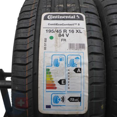 2. 2 x CONTINENTAL 195/45 R16 84V XL ContiEcoContact 5 Lato 2020 Jak Nowe Nieużywane 