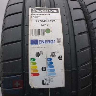 2. Opony 225/45 R17 2x BRIDGESTONE 94Y XL Potenza Sport Letnie 2022 Nieużywane
