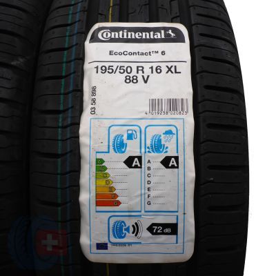 2. 4 x CONTINENTAL 195/50 R16 88V XL EcoContact 6 Lato 2020 Jak Nowe Nieużywane 