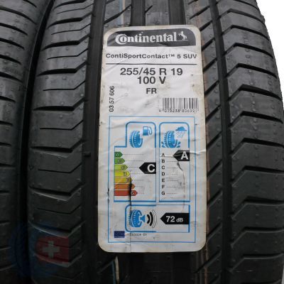 2. Opony 255/45 R19 2x CONTINENTAL 100V ContiSportContact 5 letnie 2019 Jak Nowe