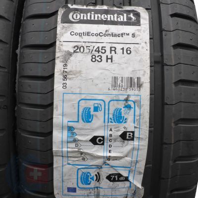 2. Opony 205/45 R16 2x CONTINENTAL 83H ContiEcoContact5 Letnie 2020 Nieużywane Jak Nowe