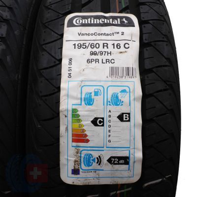 2. 4 x CONTINENTAL 195/60 R16C 99/97H VancoContact 2 Lato 2019, 2020 Jak Nowe Nieużywane